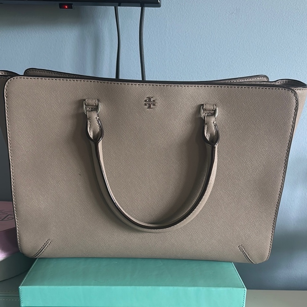 Tory Burch Tan Structured Tote Bag